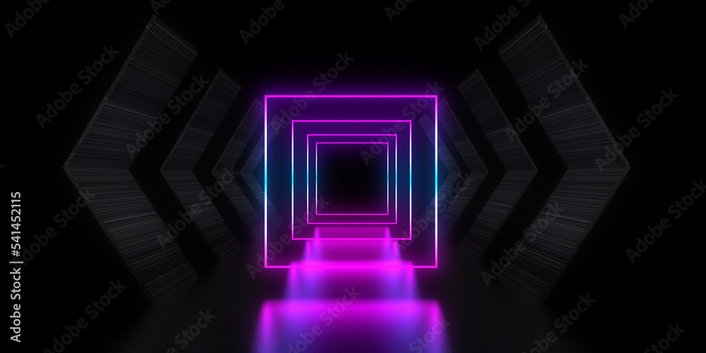 3D abstract background with neon lights. neon tunnel  .space construction . .3d illustration