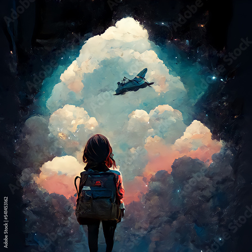 a young girl flies into outer space