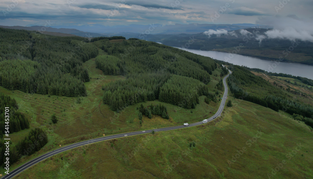 Aerial view - road in Scotland