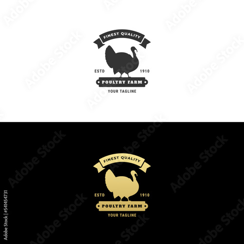 Turkey Farm Logo Vector or Poultry Farm Logo Vector. Bird turkeys silhouette modern logo vector illustration design. Simple logo for turkey symbol. Or for turkey logos and product labels.