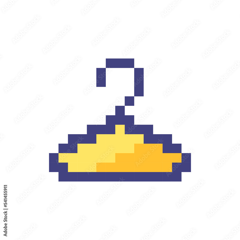 Fototapeta premium Hanger pixelated RGB color ui icon. Keep clothes neat and wrinkles free. Boutique. Simplistic filled 8bit graphic element. Retro style design for arcade, video game art. Editable vector isolated image