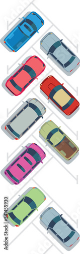 Parking with color cars icons. Street top view