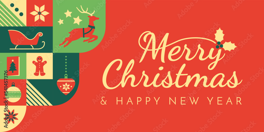 Christmas banner with festive icons and copy space
