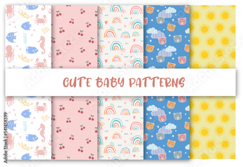 Cute baby pattern collection Free Vector