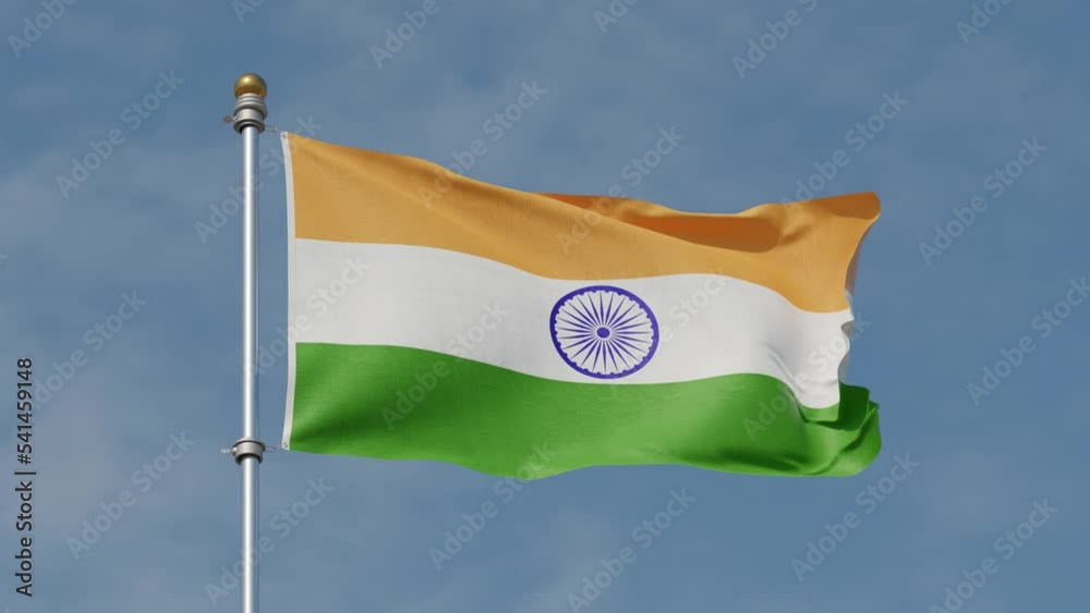 Indian Flag 4K. 30 fps . Indian flag waving in the wind. Flag of India waving at wind against beautiful blue sky. Looped animation. Loop. Flag pole.