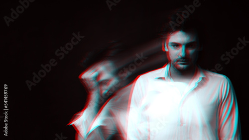 Fényképezés Abstract blurry portrait of a psychopathic man with schizophrenic diseases and split personality