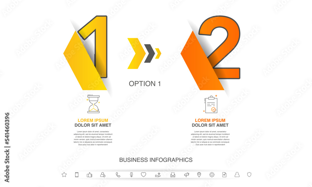 Vector timeline infographics with two steps, icons, flowchart, workflow and process infographic. Illustration template with arrows. Vector timeline infographics with two steps, icons, flowchart, workflow and process infographic. Illustration template with arrows.