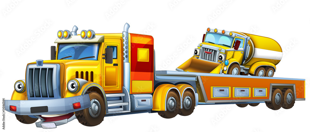 cartoon tow truck driving with other car illustration cartoon tow truck driving with other car illustration