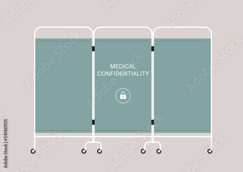 Medical confidentiality, private data access, A hospital screen partition on wheels, a room divider