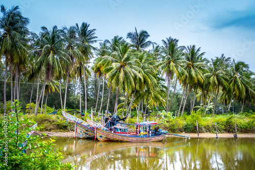 Kolek boat or fishing boat in Pattani province for catching fish and shrimp in the Gulf of Thailand