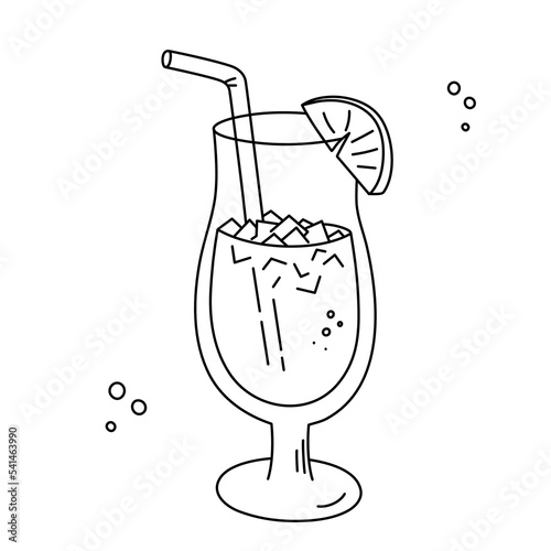Drink, alcoholic cocktail, festive beverage for holiday celebrating. Use for decorating design menu. Hand-drawn doodle style. Editable stroke. Isolated. Vector illustration
