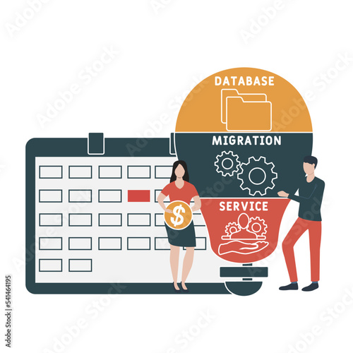 DMS - Database Migration Service acronym. business concept background.  vector illustration concept with keywords and icons. lettering illustration with icons for web banner, flyer, landing