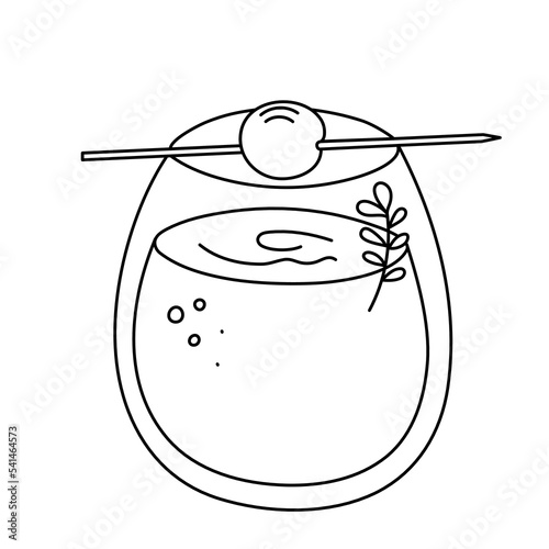 Drink, alcoholic cocktail, festive beverage for holiday celebrating. Use for decorating design menu. Hand-drawn doodle style. Editable stroke. Isolated. Vector illustration