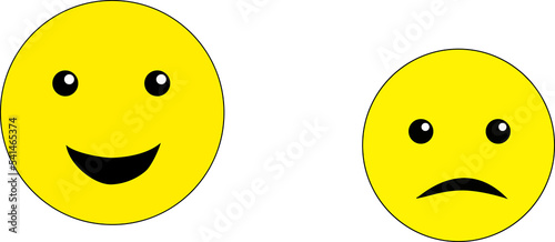 Konstfotografi Two yellow emoticons - cheerful and sad  on a white background