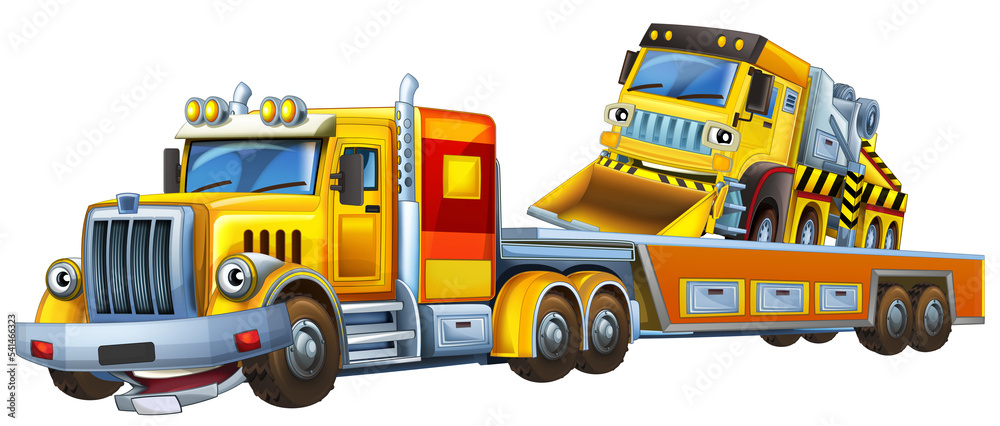 cartoon tow truck driving with other car illustration cartoon tow truck driving with other car illustration