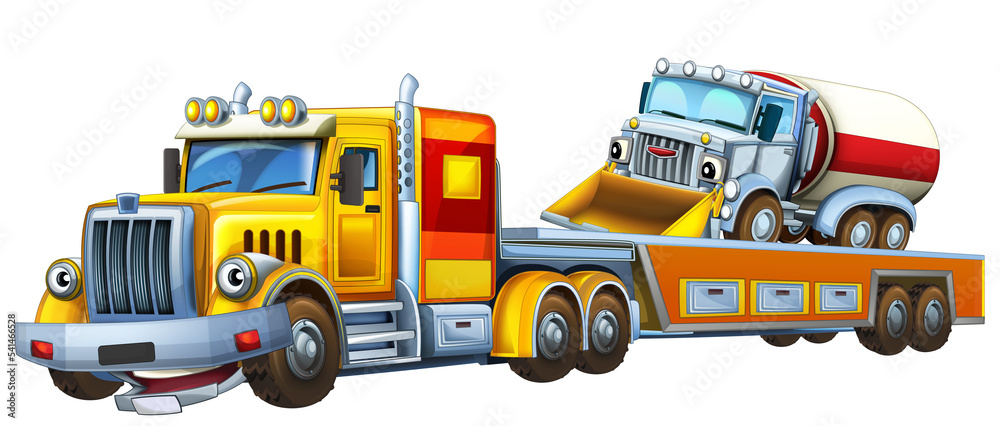 cartoon tow truck driving with other car illustration cartoon tow truck driving with other car illustration