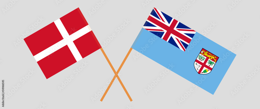 Crossed flags of Denmark and Fiji. Official colors. Correct proportion Crossed flags of Denmark and Fiji. Official colors. Correct proportion