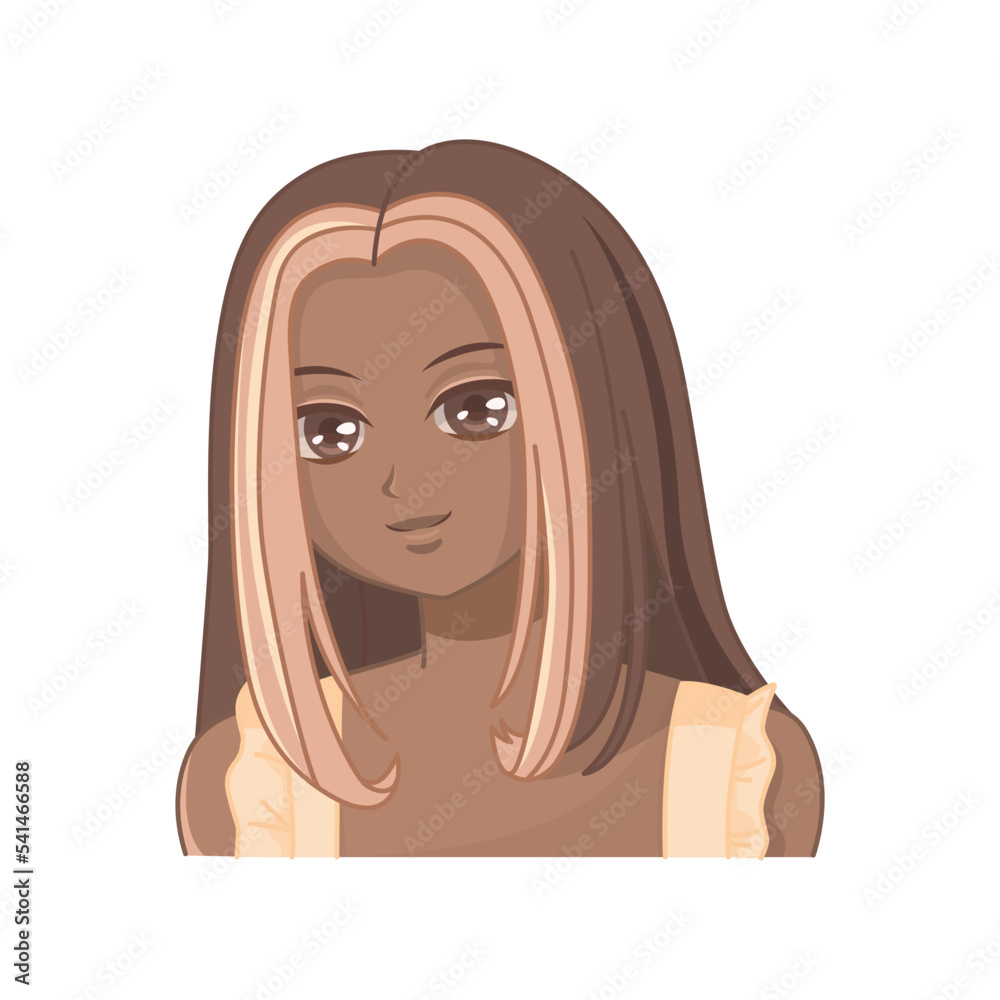 Portrait of a dark-skinned anime girl with long hair Portrait of a dark-skinned anime girl with long hair