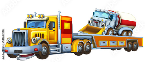 cartoon tow truck driving with other car illustration