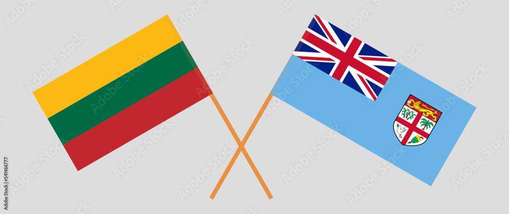 Crossed flags of Lithuania and Fiji. Official colors. Correct proportion