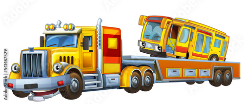 cartoon tow truck driving with other car illustration