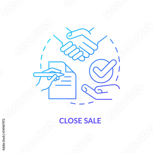 Close sale blue gradient concept icon. Buy home. Real estate business process. Agreement conditions abstract idea thin line illustration. Isolated outline drawing. Myriad Pro-Bold font used