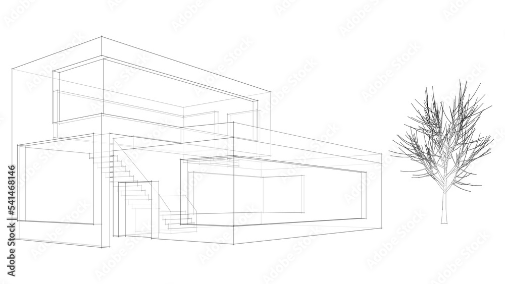 3d sketch of house on white background	
