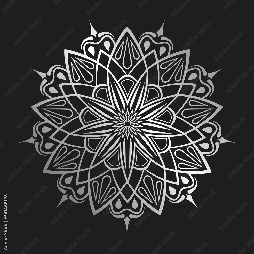 Decorative floral silver mandala. Oriental pattern with arabic, islamic, indian, turkish, pakistan, moroccan, chinese, motifs. Psychedelic meditative ornamental design. Decorative floral silver mandala. Oriental pattern with arabic, islamic, indian, turkish, pakistan, moroccan, chinese, motifs. Psychedelic meditative ornamental design.