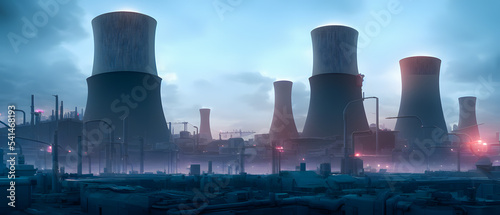Artistic concept illustration of a nuclear power plant, background illustration.
