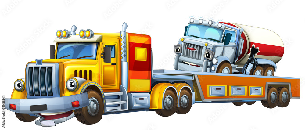 cartoon tow truck driving with other car illustration cartoon tow truck driving with other car illustration