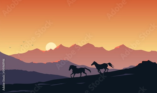 Horse in the mountains sunset  © Sergey