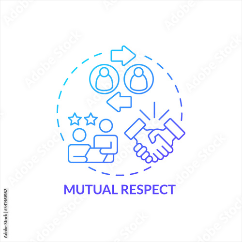 Mutual respect in workplace blue gradient concept icon. Polite worker employer relations. Professional ethics abstract idea thin line illustration. Isolated outline drawing. Myriad Pro-Bold font used