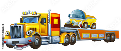 cartoon tow truck driving with other car illustration