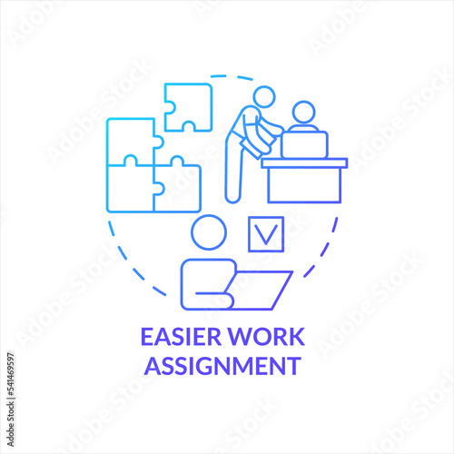Easier work assignment blue gradient concept icon. Improve employees efficiency. Productivity at workplace abstract idea thin line illustration. Isolated outline drawing. Myriad Pro-Bold font used