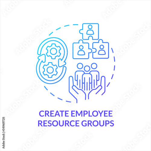 Create employee resource groups blue gradient concept icon. Workers communities. Employment brand. Build team abstract idea thin line illustration. Isolated outline drawing. Myriad Pro-Bold font used