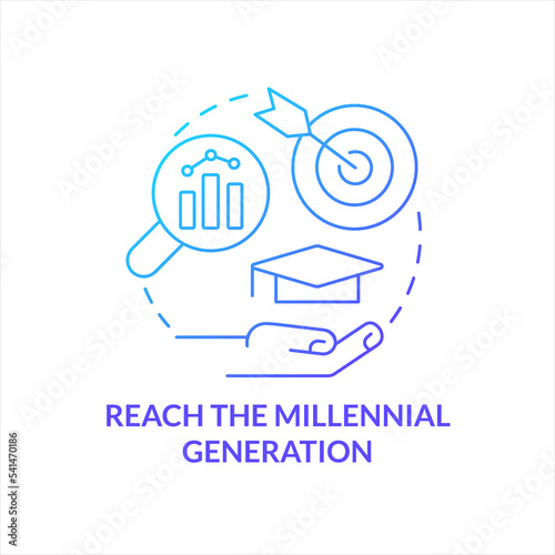 Reach millennial generation blue gradient concept icon. Engage Z gen talents. Employees acquisition abstract idea thin line illustration. Isolated outline drawing. Myriad Pro-Bold font used