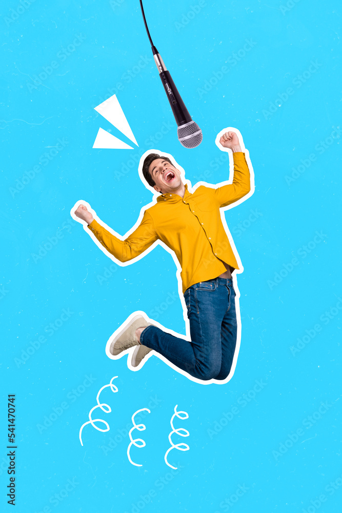 Collage photo of young crazy excited positive student guy jumping air