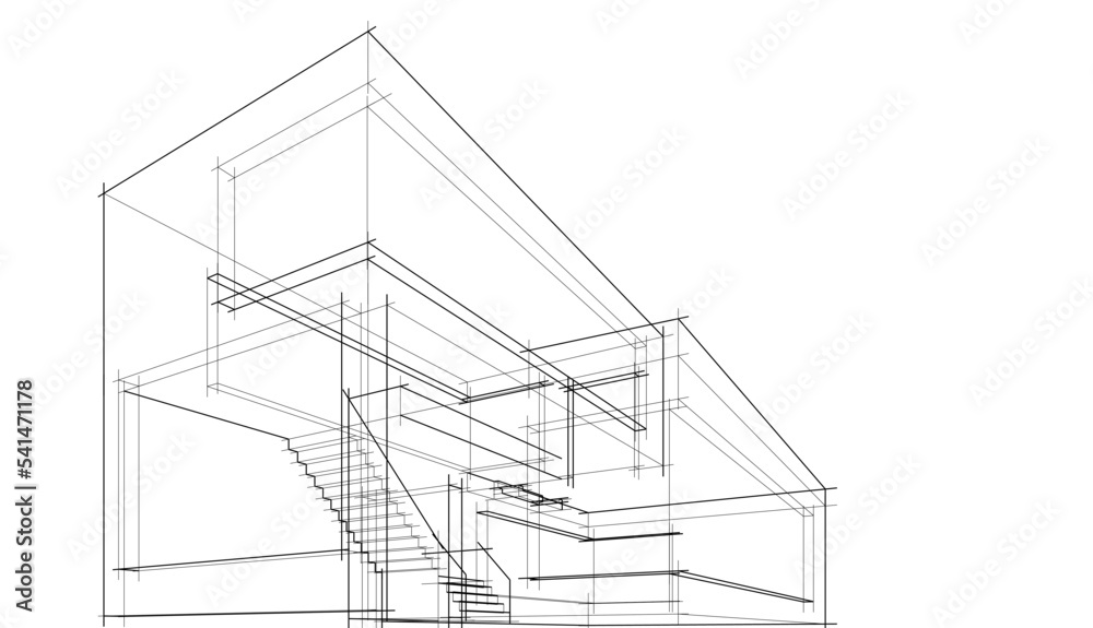 3d sketch of modern building on white background	
