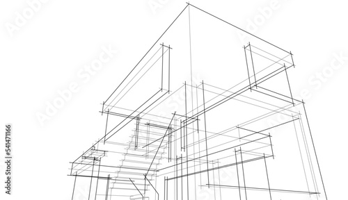 3d sketch of modern building on white background	
