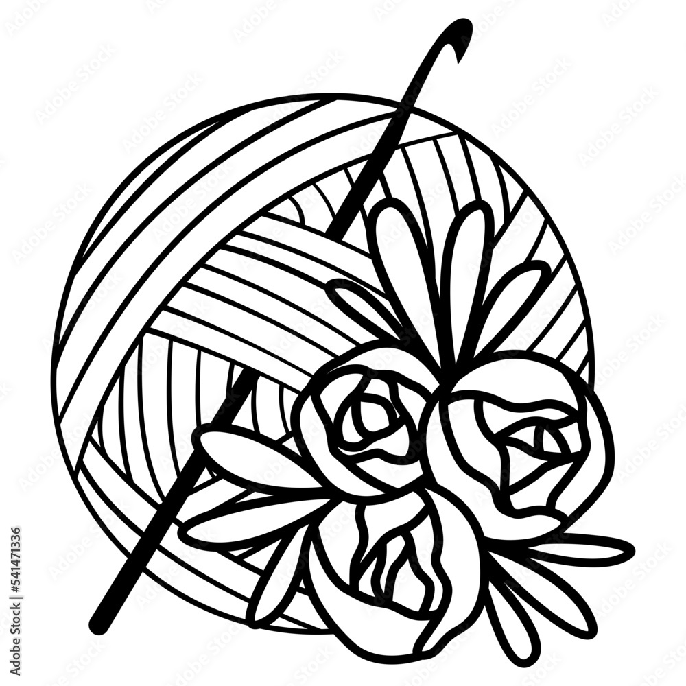 Crochet yarn with flowers silhouette svg, Hobby Stock Vector Adobe Stock