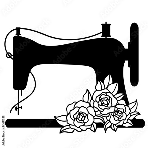 Vintage sew machine with flowers svg