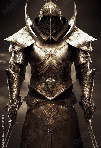 Fotografia Concept art illustration of medieval knight in shiny armour