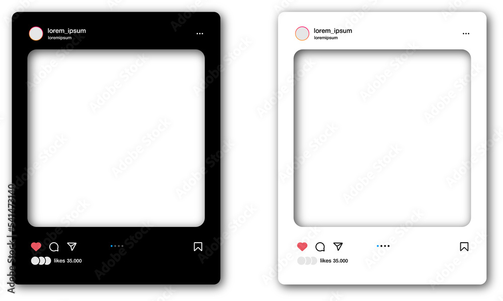 Instagram post template set. Isolated Instagram photo frame on transparent  background. Posts interface, light and dark mode. Social media mockup. PNG  image Photos | Adobe Stock