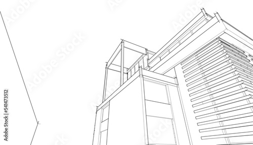 3d sketch of modern building on white background  