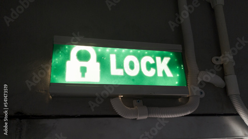Sign lamp indicator Lock door on the steeril room. photo