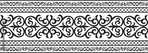 Vector monochrome seamless Kazakh national ornament. Ethnic pattern of the nomadic peoples of the great steppe, the Turks. Border, frame Mongols, Kyrgyz, Buryats, Kalmyks. photo