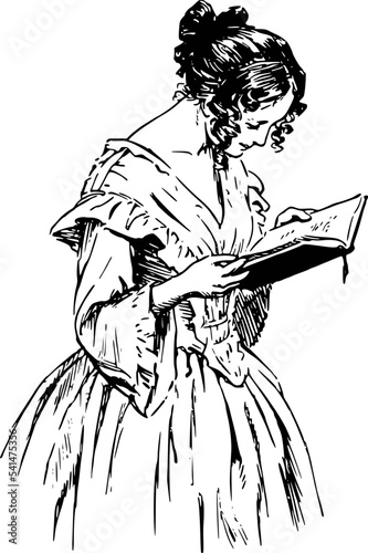 sketch of a girl reading book vector
