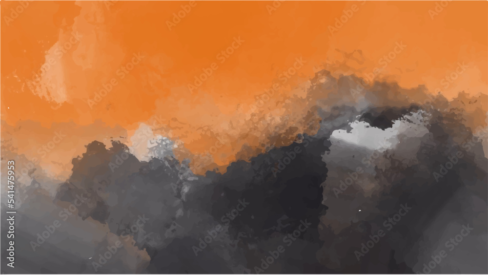Orange and black watercolor background for textures backgrounds and web banners design, Halloween.