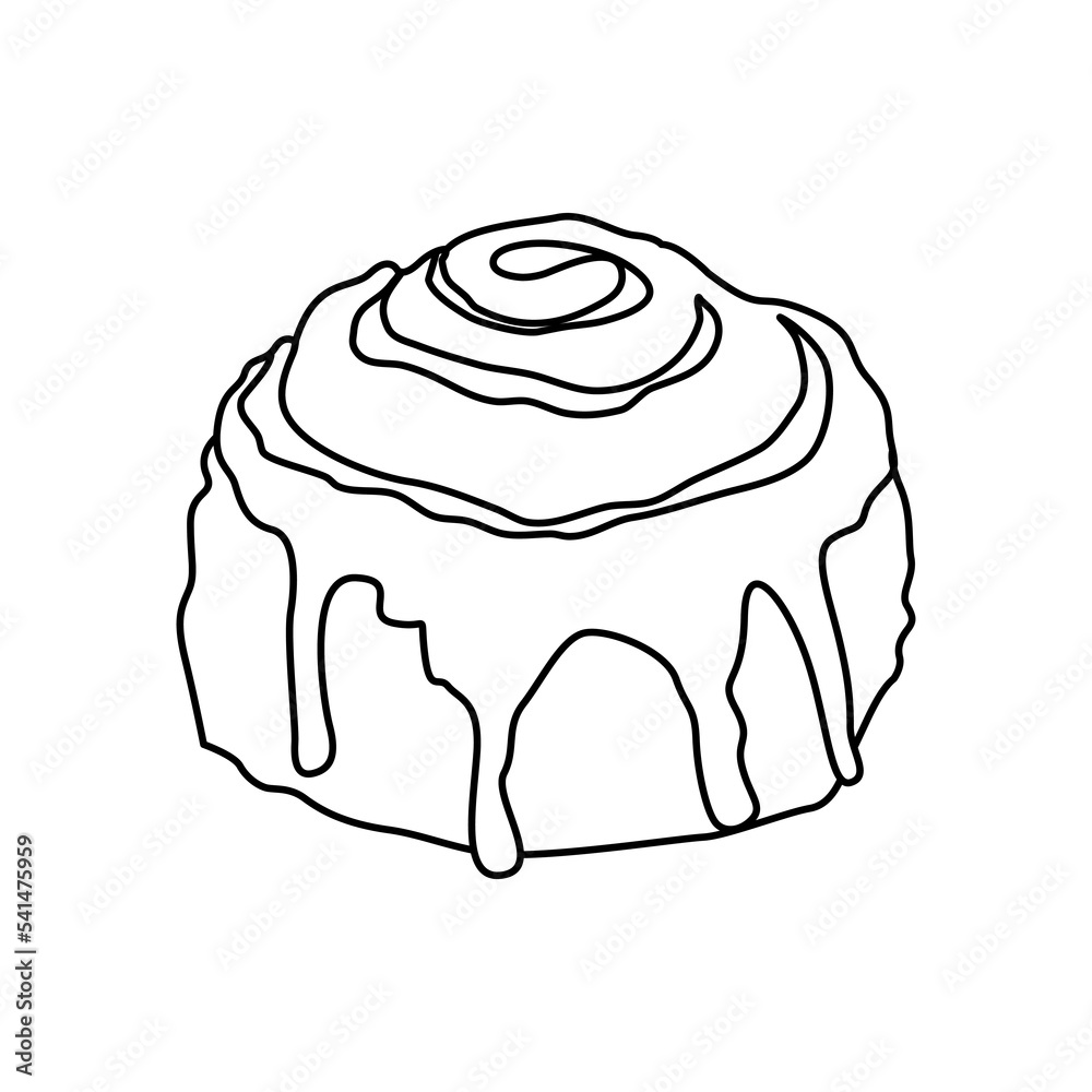 Cinnamon roll bun icons set cartoon vector. Food baked in out line ...