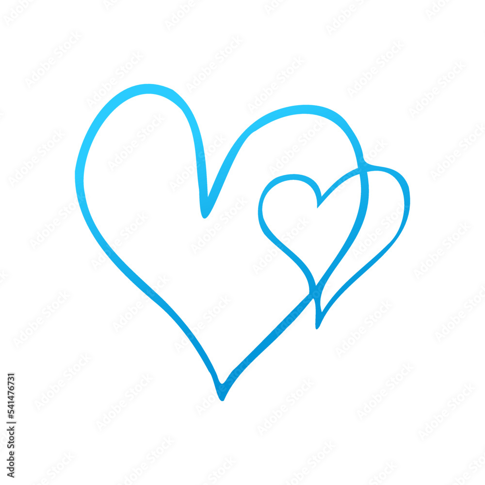 Simple blue doodle heart. Isolated design element for valentine's day, wedding, romance